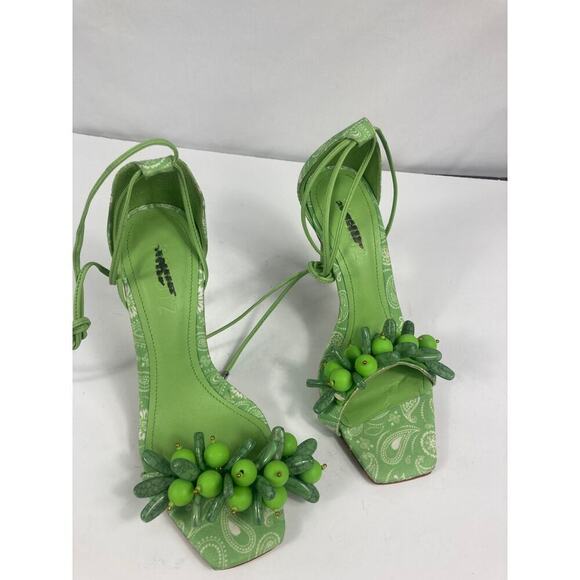 Schutz Tasha Fabric Beaded Heel Sandal Size 5.5 - Picture 3 of 6